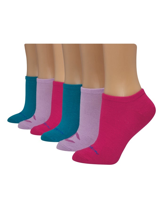 Champion Womens Socks NZ - Super No-Show Multi Logo 6-Pairs Pink/Purple ( 8367-ZQFCH )